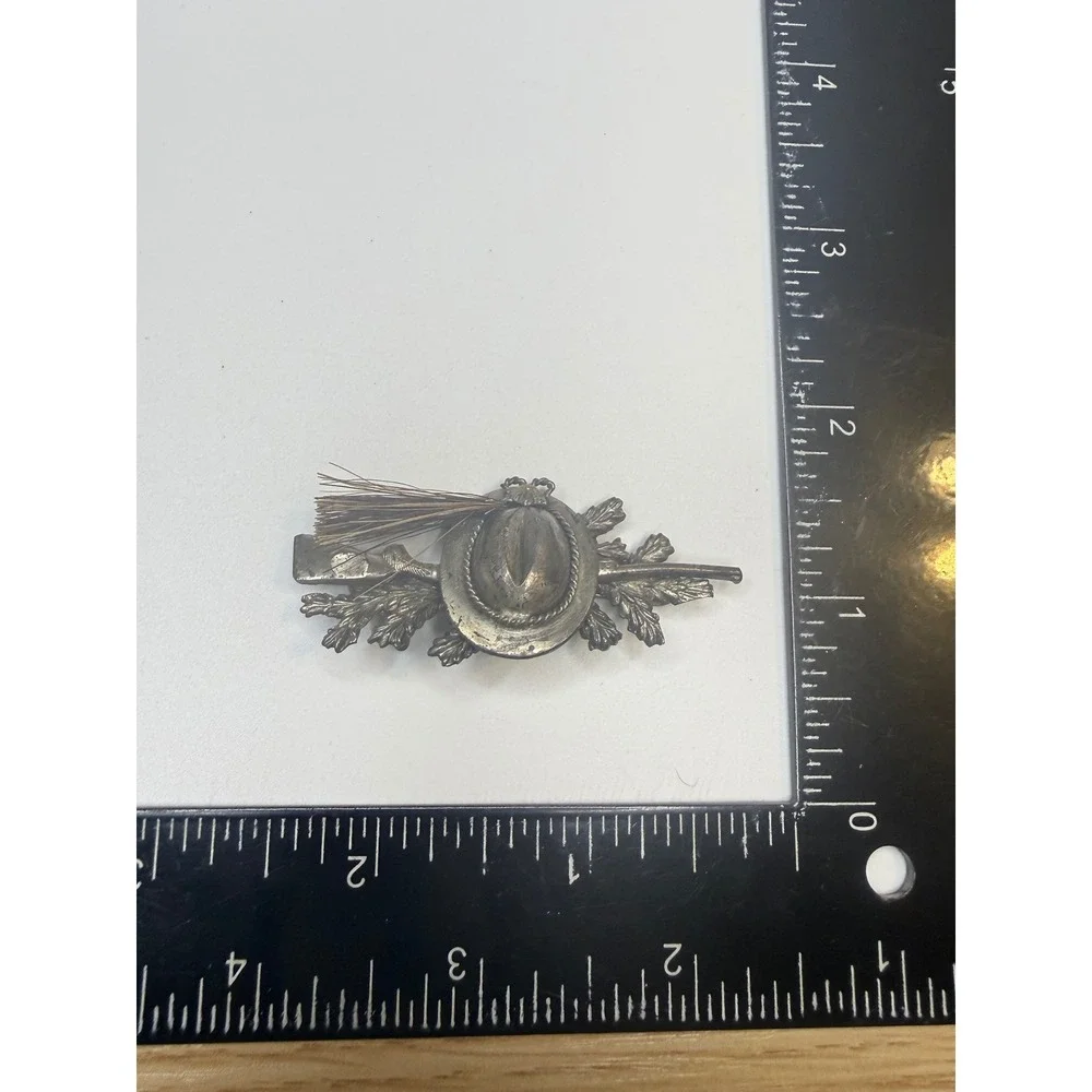 Western Germany Tyrolean Hat Gamsbart Pin Silver Tone Oak Leaf Brooch 2 Inch